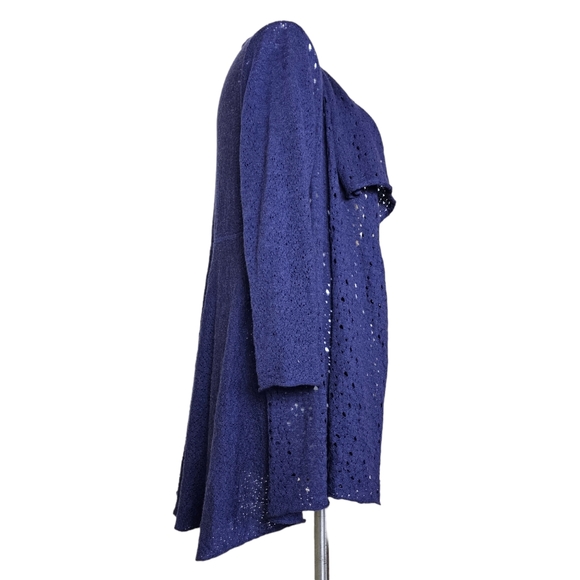 Eileen Fisher Open Knit Waterfall Merino Wool Purple Cardigan Women's Size Large - Picture 4 of 10